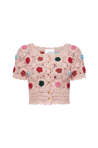 Alice Handcrafted Crochet Flower Knit Top in Cotton