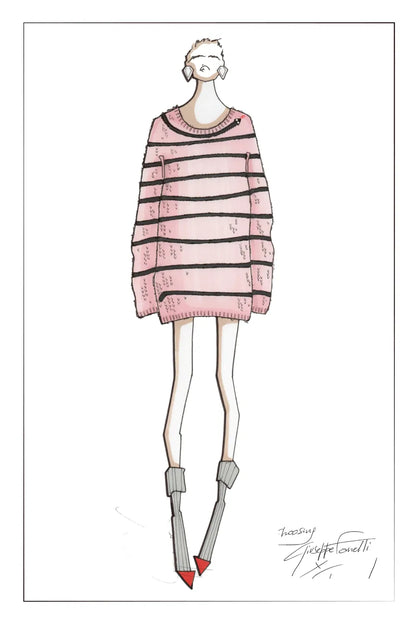 Alannah Striped Pink Sweater in Alpaca Bouclé Knit