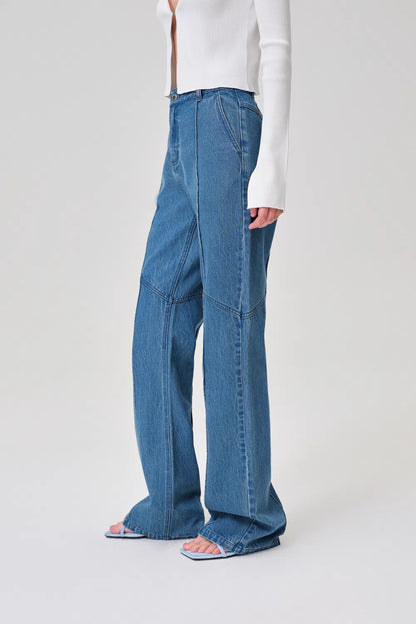 Meryl Patchwork Baggy Jeans in Tencel Lyocell Denim Blend