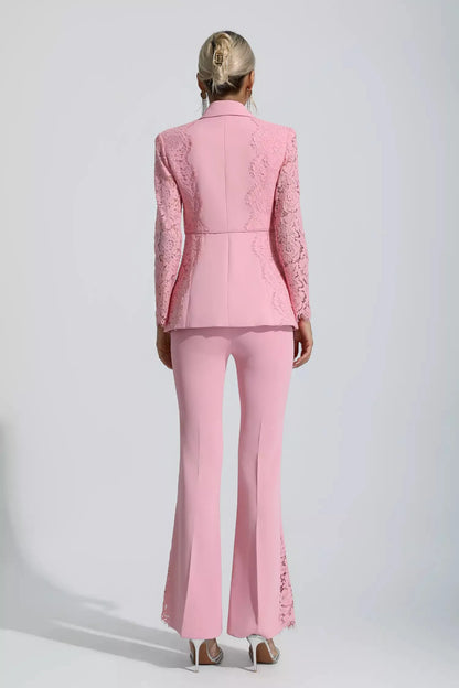 Emory Pembe Çiçekli Dantel Blazer Takım