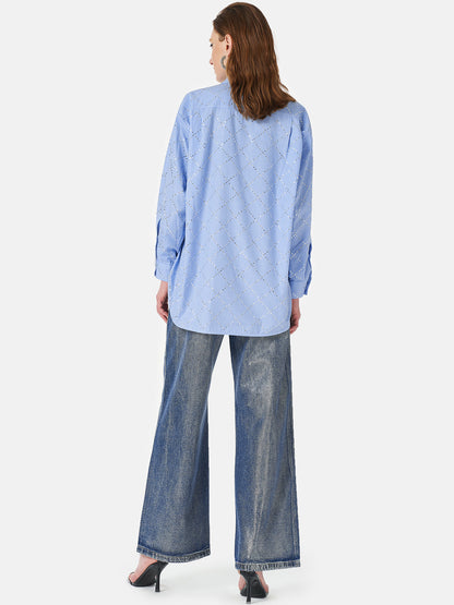 Fırçalanmış Gümüş Degrade Denim Kot