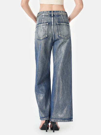 Fırçalanmış Gümüş Degrade Denim Kot