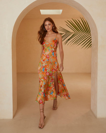 Valora Saten Slip Midi Elbise