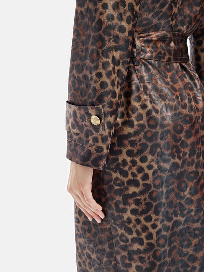 Leopar Desenli Çıkarılabilir Yaka Kaban