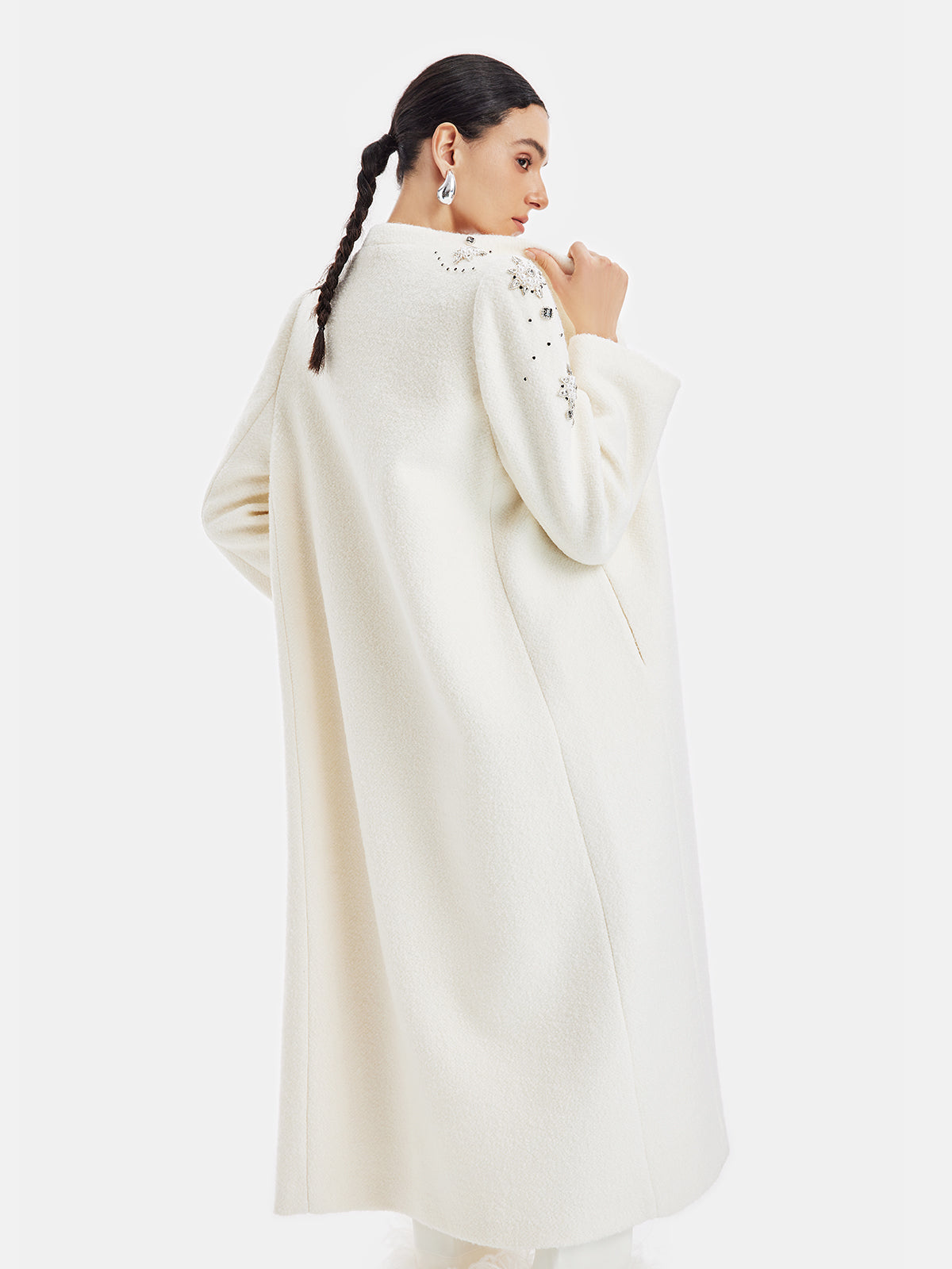 Minimalist Kristal İşlemeli Kaşmir Kaban