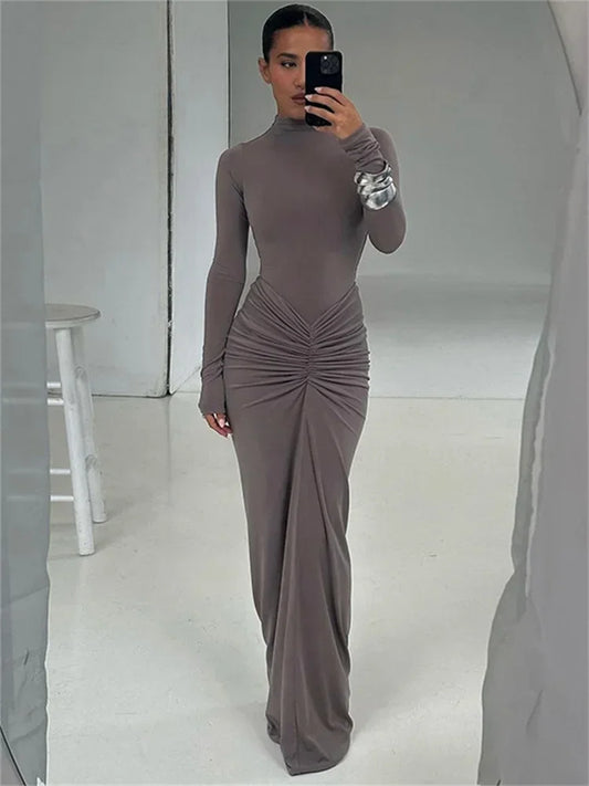 Alevna™ Moda Yamalı Uzun Elbise
