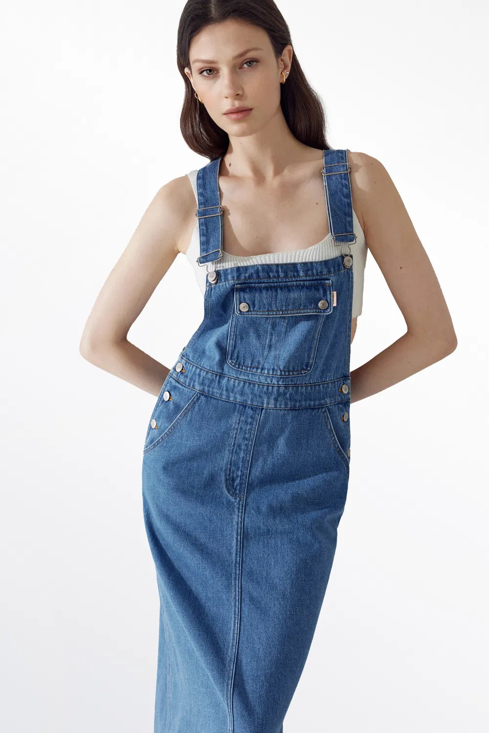 Milva Pinafore Dress in Cotton Denim