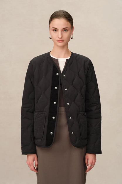 Olivia Black Cropped Lightweight Puffer Jacket in High-Density Water-Repellent Fabric