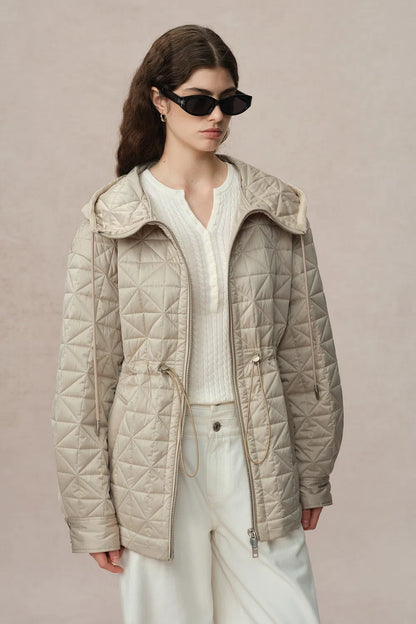 Nives Hooded Quilted Jacket in Mulberry Silk Blend