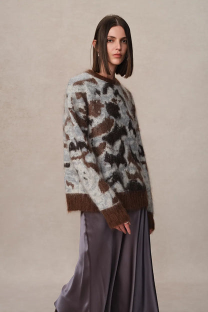 Fera Leopard Jacquard Sweater in Kid Mohair Blend Knit