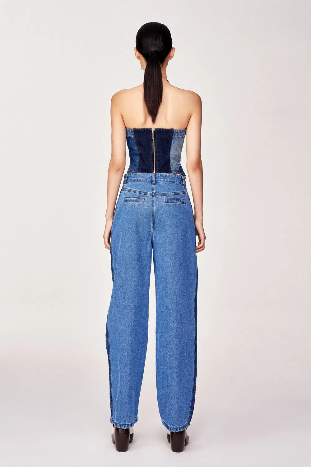 Calypso Patchwork Bustier in Cotton Denim