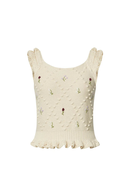 Angie Embroidered Top in Wool Cotton Blend