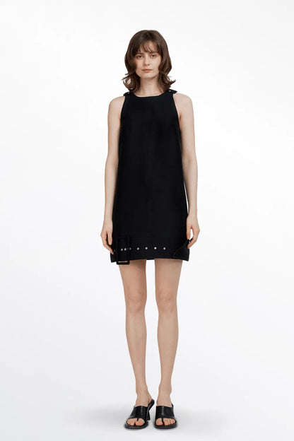 Caspian Buckle Dress in Wool Silk Blend