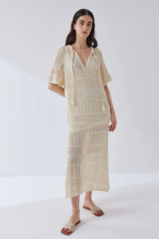 Gabriela Handcrafted Crochet Dress in Light Yarn Knit