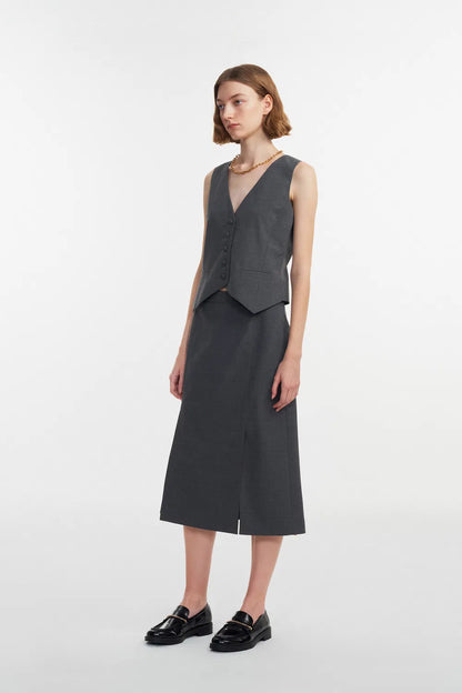 Cosmo Double Vent Skirt in Wool Blend