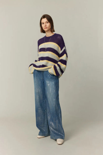 Asa Striped Sweater in Kid Mohair Knit