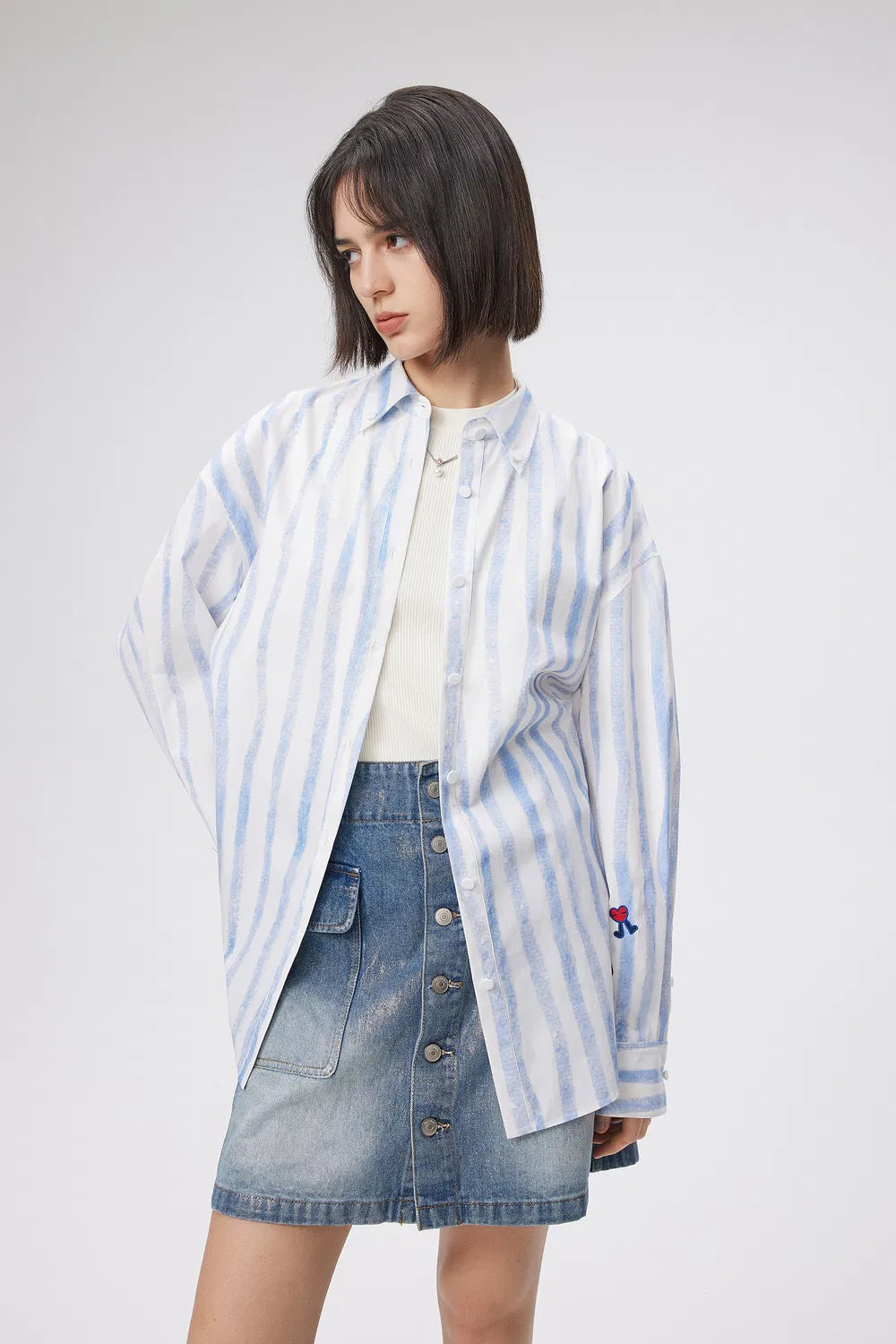 Conte Hand Painted Irregular Stripe Shirt in Cotton