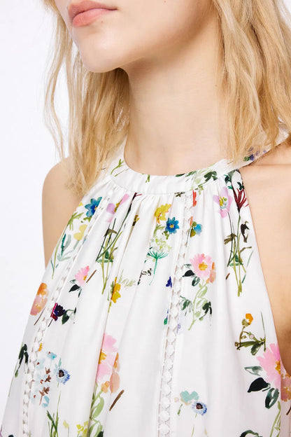 Flora Halter Neck Dress in Silk Cotton