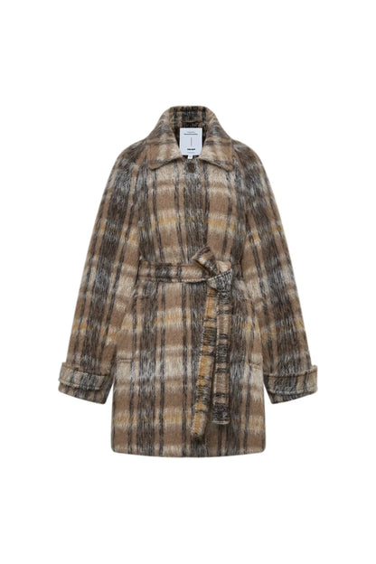 Mavis Plaid Coat in Brushed Single-Face Wool