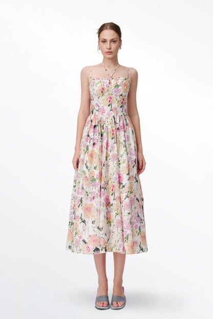 Cindy Flora Print Dress in Silk Cotton