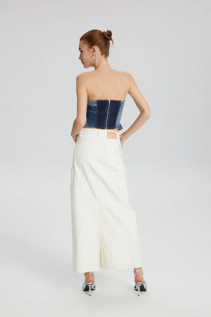 Lara Cargo Maxi Skirt in Cotton Denim