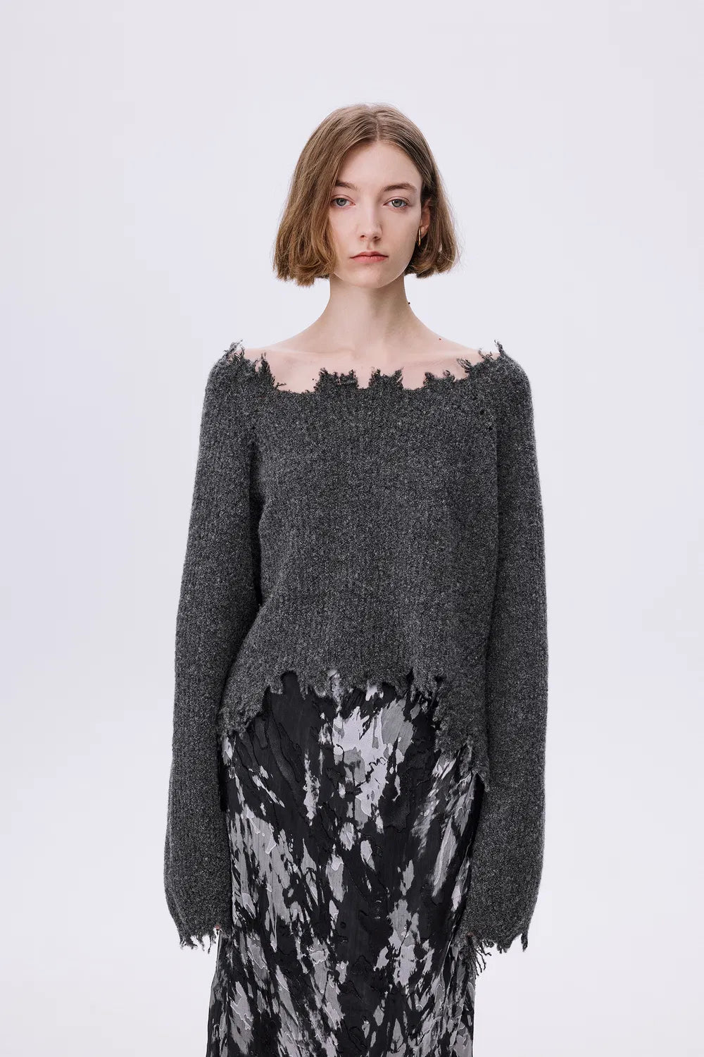 Diya Frayed Edge Sweater in Wool Loop Knit