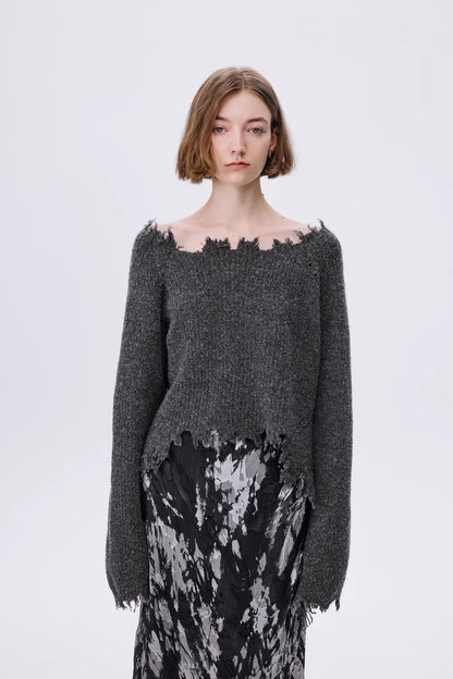 Diya Frayed Edge Sweater in Wool Loop Knit