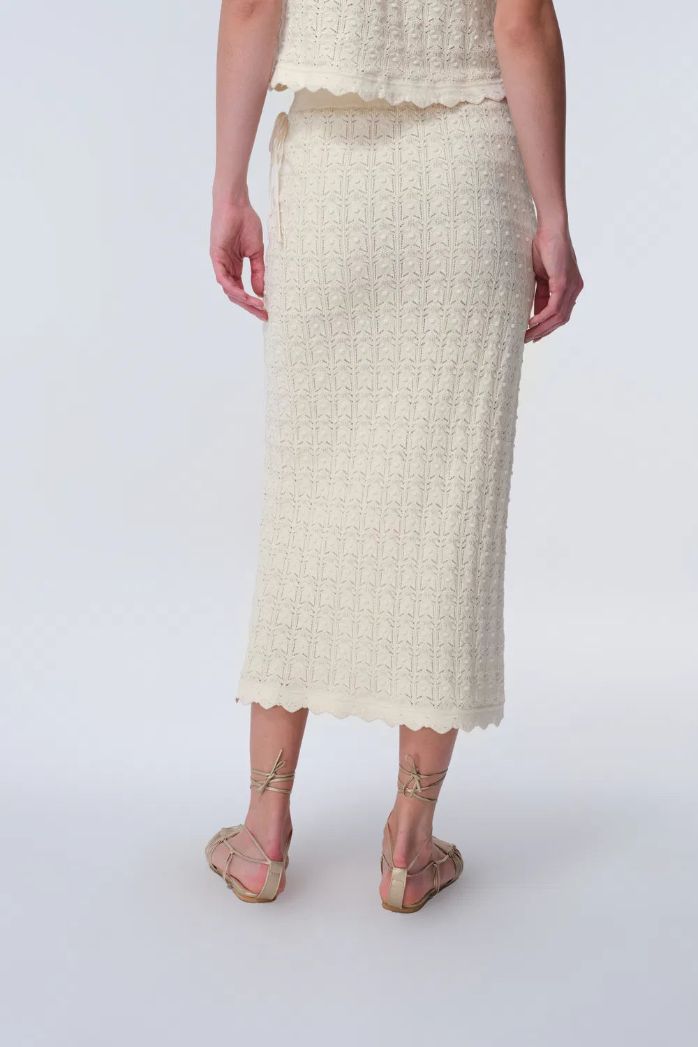 Klose Fringe Tie Up Knit Skirt in Cotton