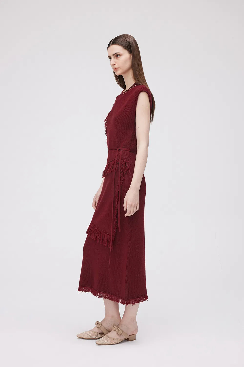 Annie Fringe Sleeveless Dress in Wool Knit