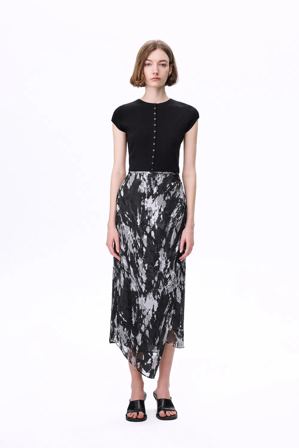 Zita Pleated Midi Skirt in Devoré Silk