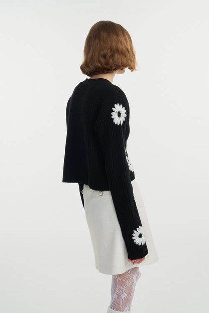 Daisy Embroidered Cardigan in Merino Wool Blend