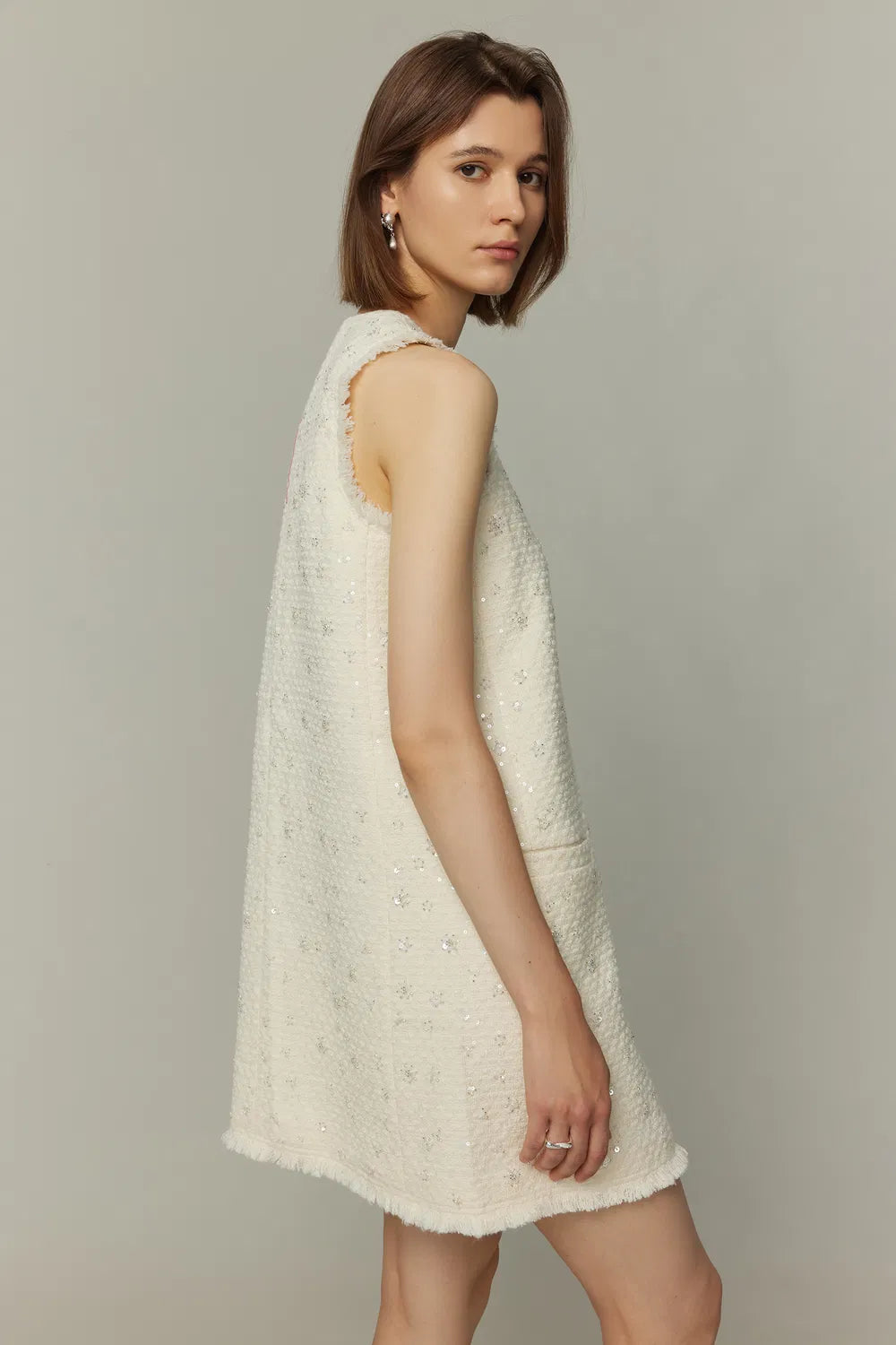 Arum Beaded Dress in Sequined Wool Tweed