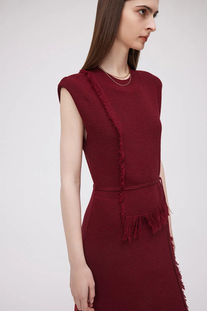 Annie Fringe Sleeveless Dress in Wool Knit