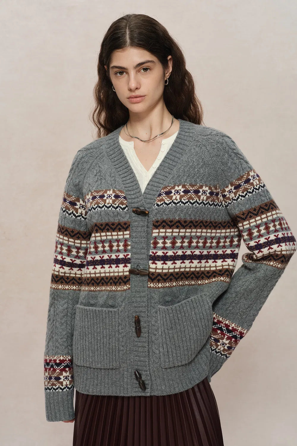 Coll Fair Isle Cardigan in Chunky Merino Wool Knit