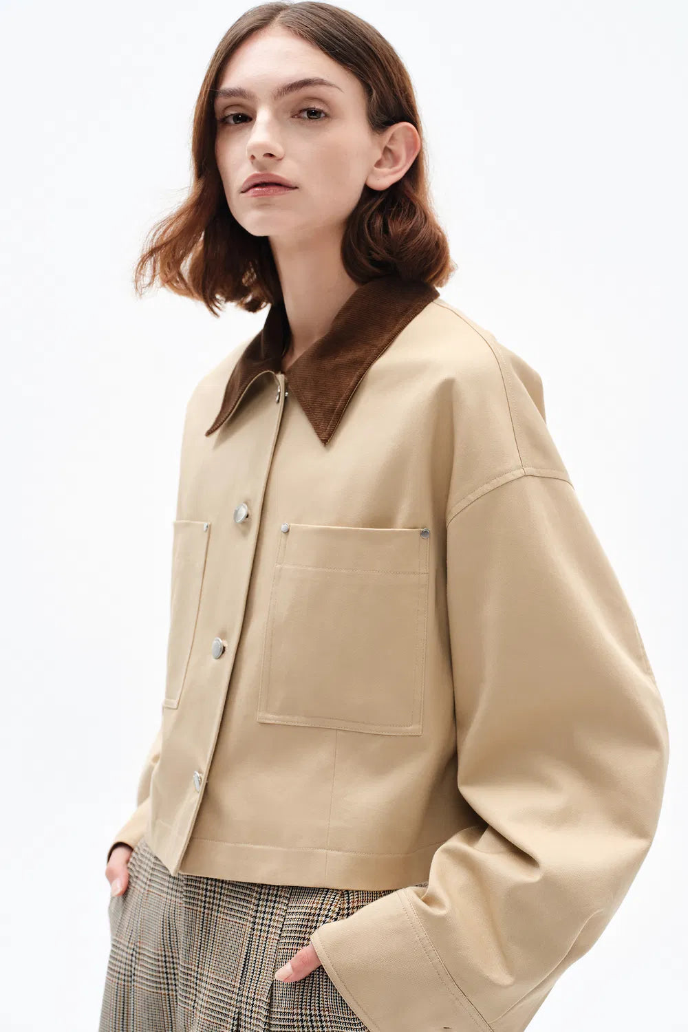 Morston Contrast Cropped Jacket in 100% Cotton Twill