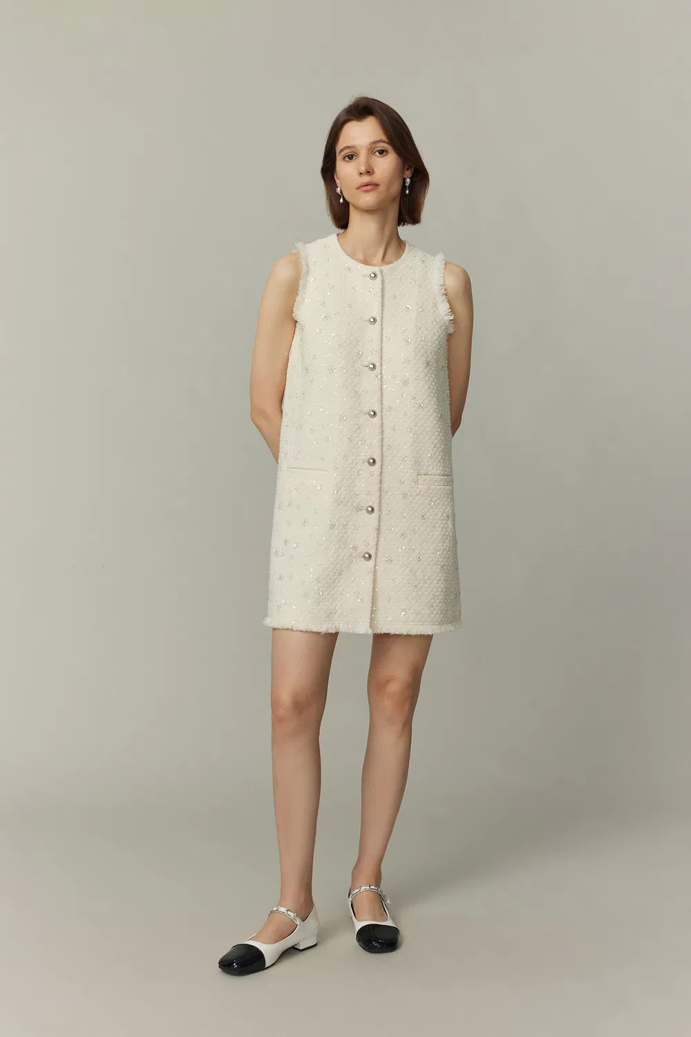 Arum Beaded Dress in Sequined Wool Tweed