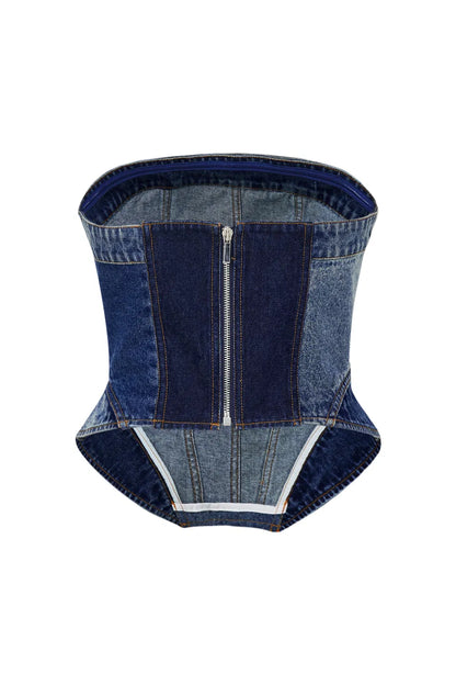 Calypso Patchwork Bustier in Cotton Denim