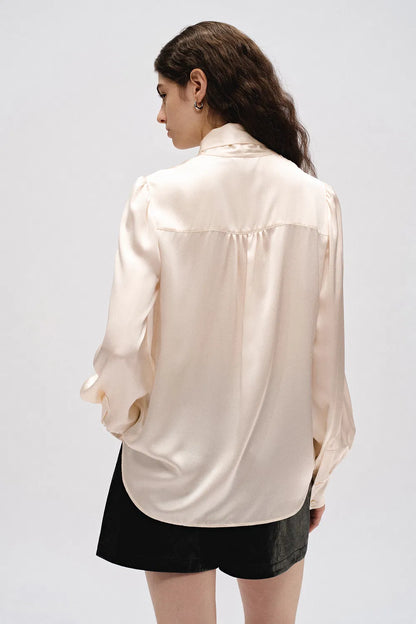 Chloe Tie Neck Blouse in 19mm Mulberry Silk Satin