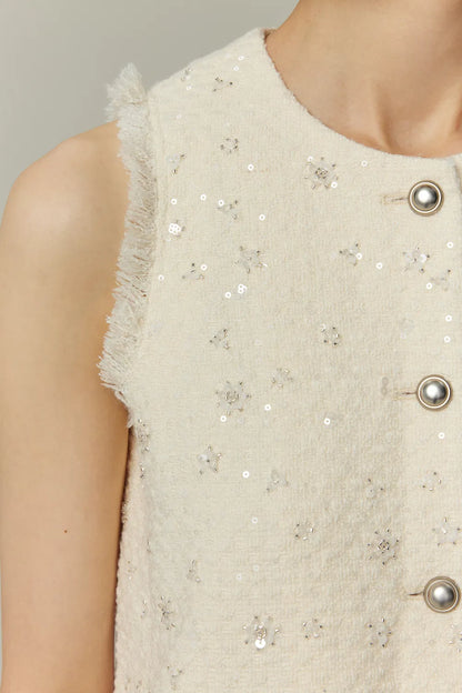 Arum Beaded Dress in Sequined Wool Tweed