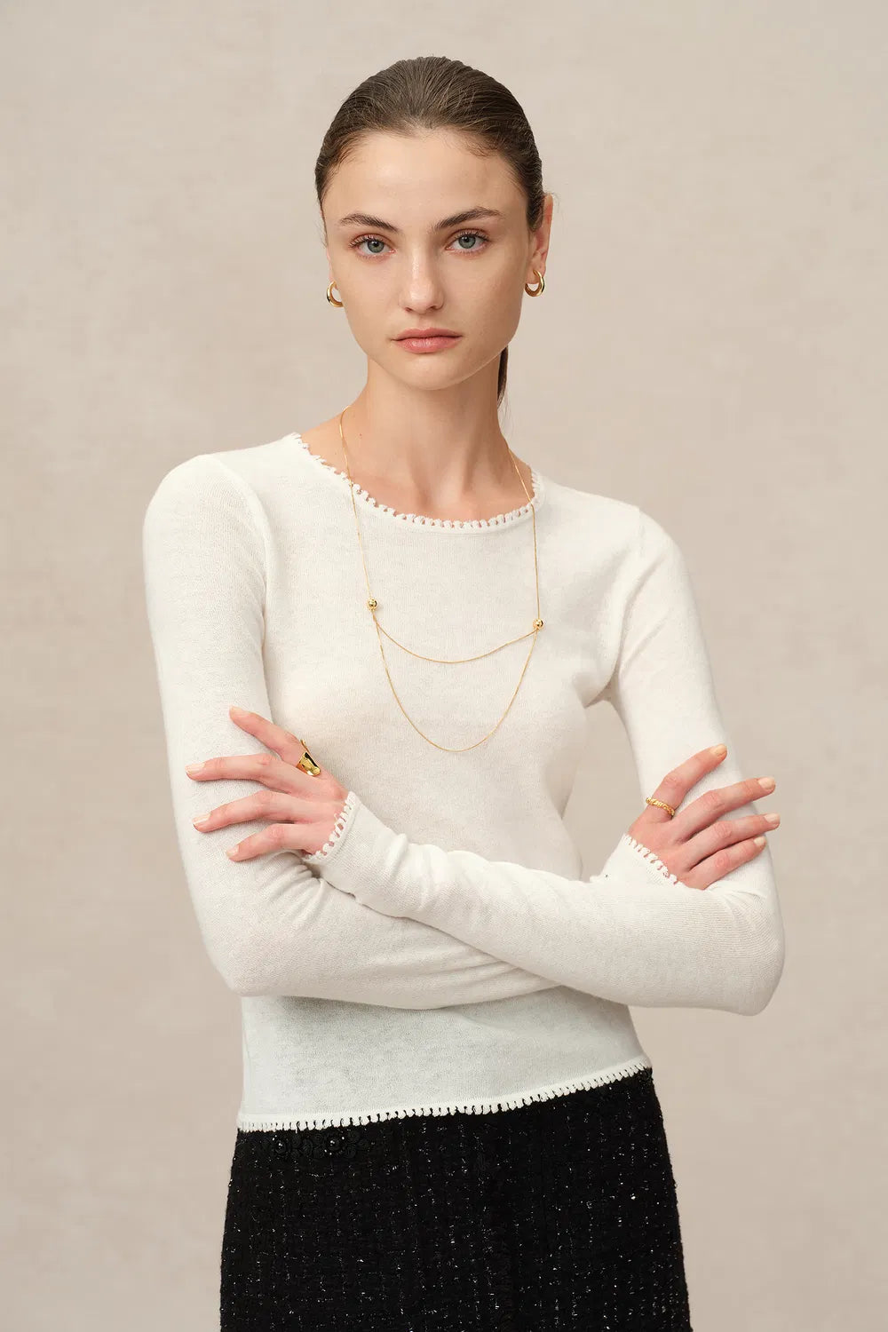 Basic Sheer Base Shirt in Cotton-Cashmere Knit