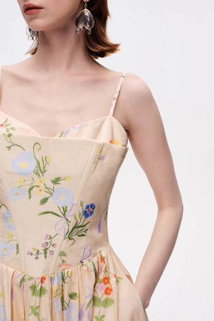 Marie Flora Printed Corset Dress in Cotton