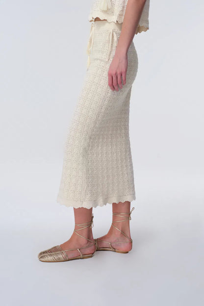 Klose Fringe Tie Up Knit Skirt in Cotton