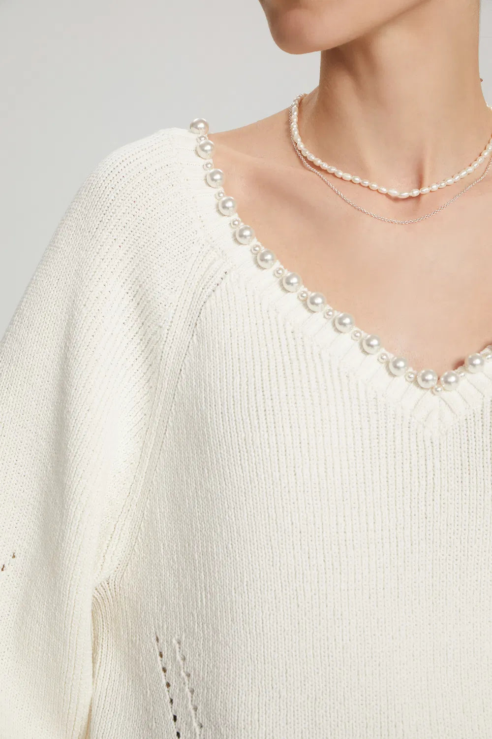 Cassidy Pearl-Embellished Knit Sweater in Cotton Blend