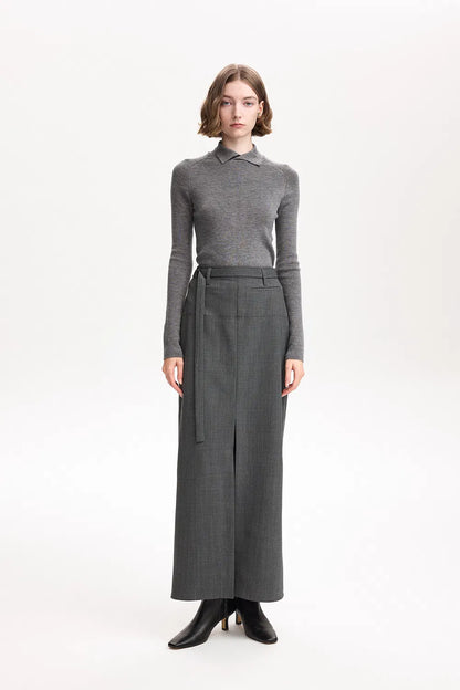 Clara Raw Edge Straight Skirt in Ultralight Wool Blend