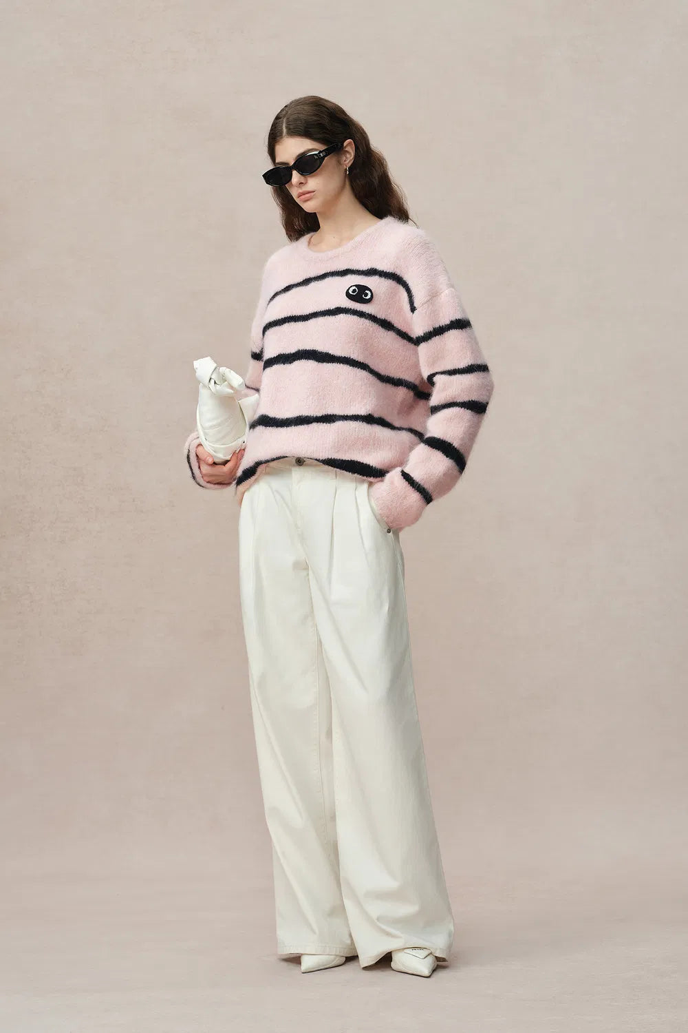 Alannah Striped Pink Sweater in Alpaca Bouclé Knit