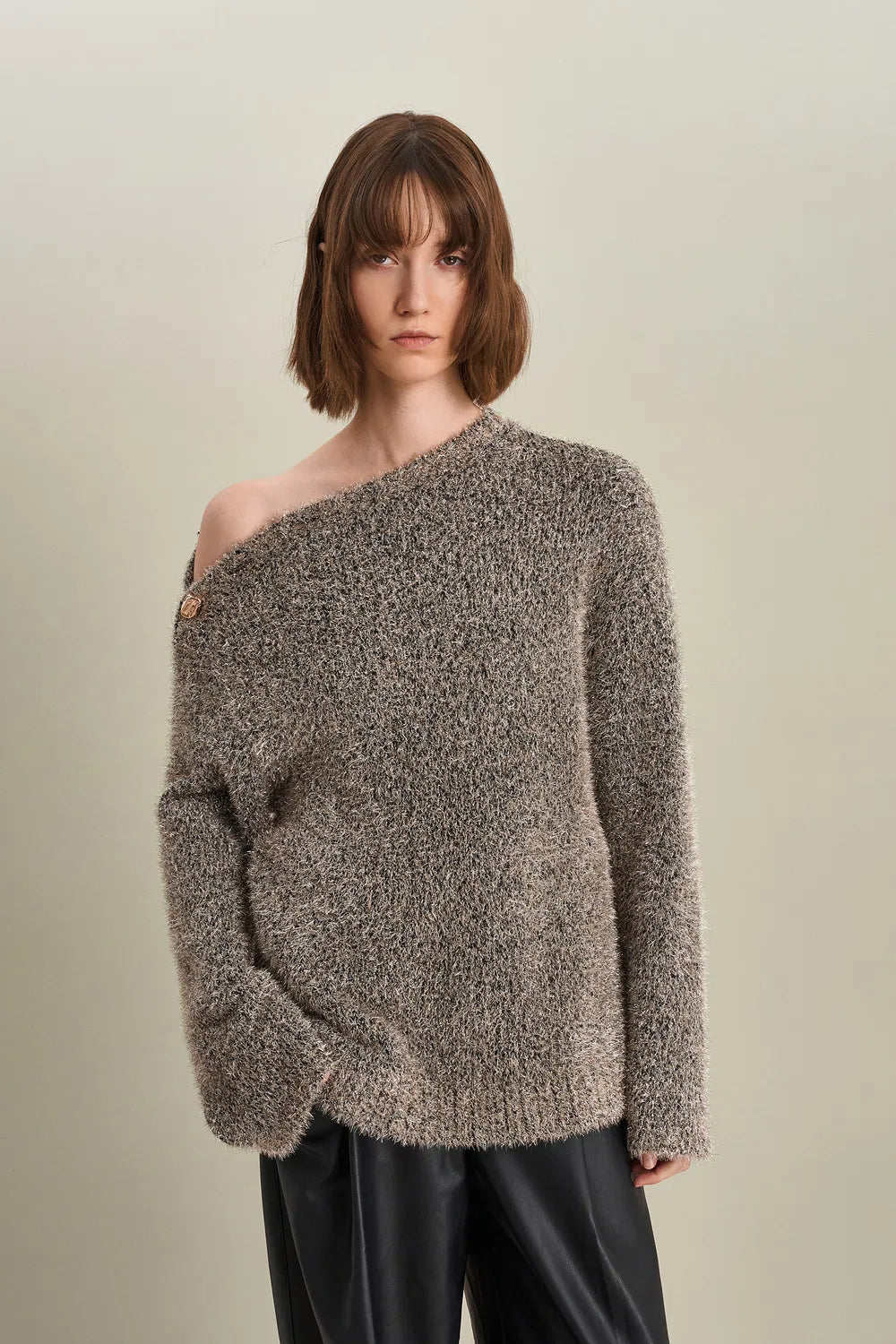 Eva Asymmetric Metallic Sweater in Lurex Blend Knit