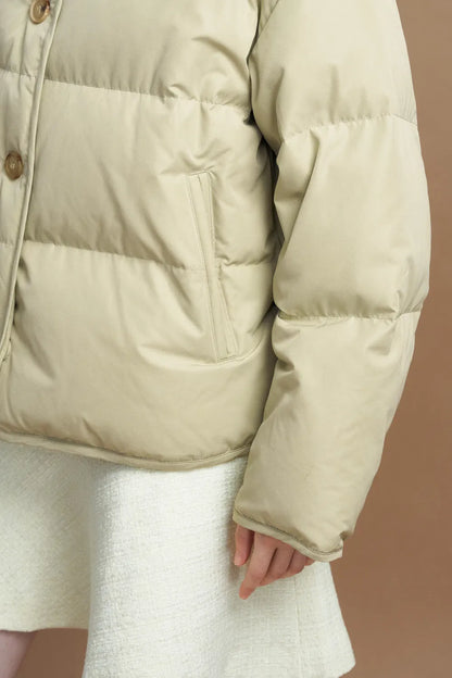 Glemham Water-Repellent Round Neck Duck Down Puffer Coat in Cotton-Feel Fabric