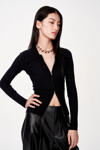 Kiera Double-Zip Cardigan in High Stretch Knit