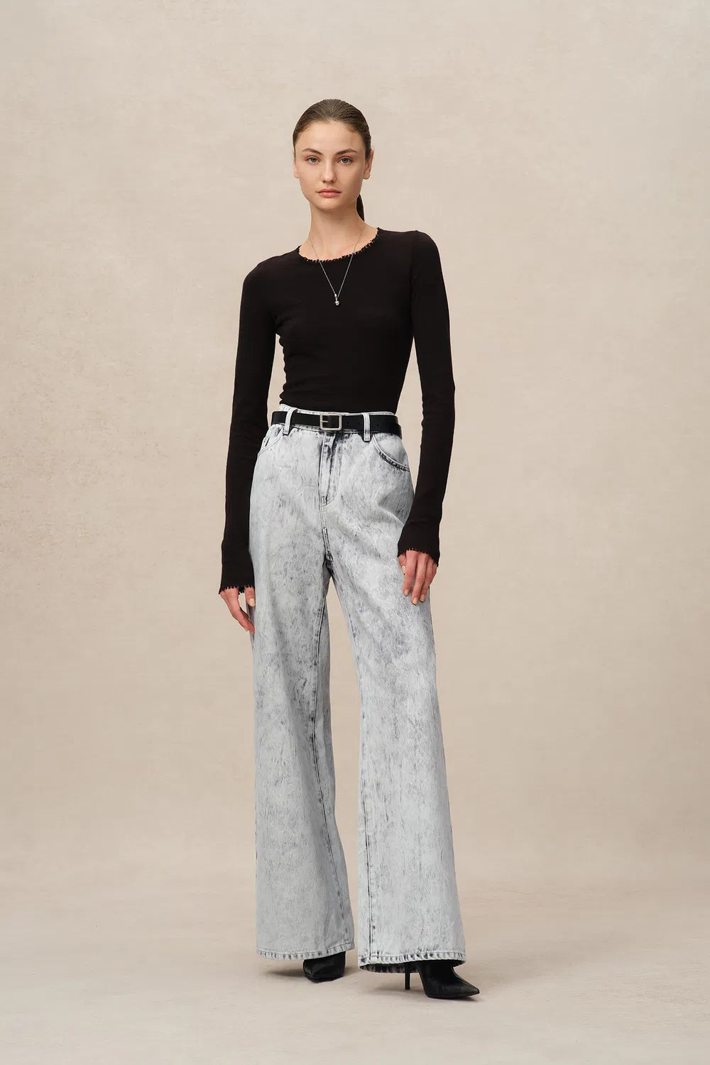 Fiona Wide Leg Jeans in Washed Cotton Denim