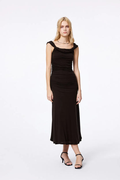 Lana Off-Shoulder Ribbed Dress in Tencel Knit